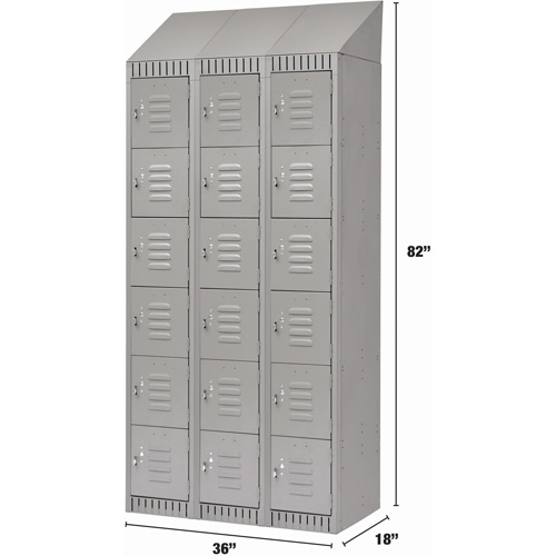 Lockers, 6 -tier, Bank of 3, 36" x 18" x 82", Steel, Grey, Knocked Down OSI Industrial Sales