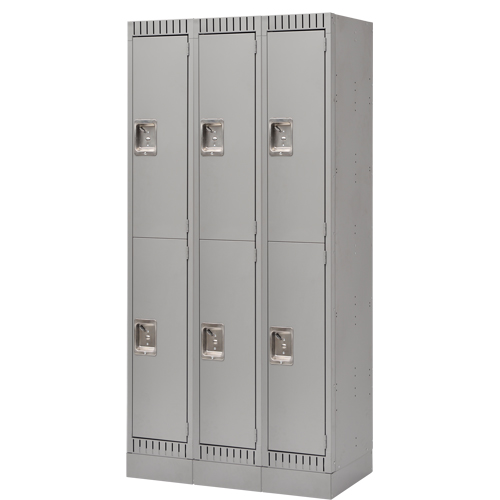 Casiers assembl&eacute;s, 2 niveaux, Bloc de 3, 36" x 18" x 72", Acier, Gris, Rivet (assembl&eacute;) OSI Industrial Sales