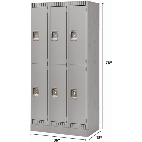 Lockers, 2 -tier, Bank of 3, 36" x 18" x 76", Steel, Grey, Knocked Down OSI Industrial Sales