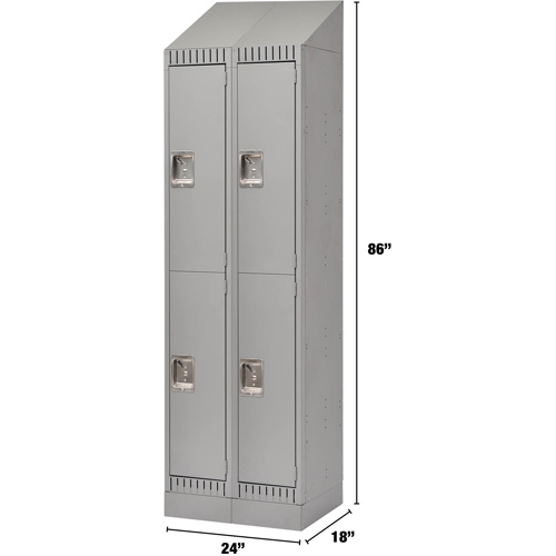 Lockers, 2 -tier, Bank of 2, 24" x 18" x 86", Steel, Grey, Knocked Down OSI Industrial Sales