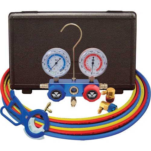 Dual Manifold Gauge Set with 3-in-1 Side Mount Can Tap Valve OSI Industrial Sales