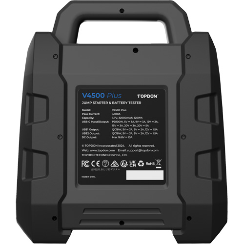 V4500 2-en-1: d&eacute;marreur de secours de 4500 A de pointe, batterie & testeur de syst&egrave;me OSI Industrial Sales