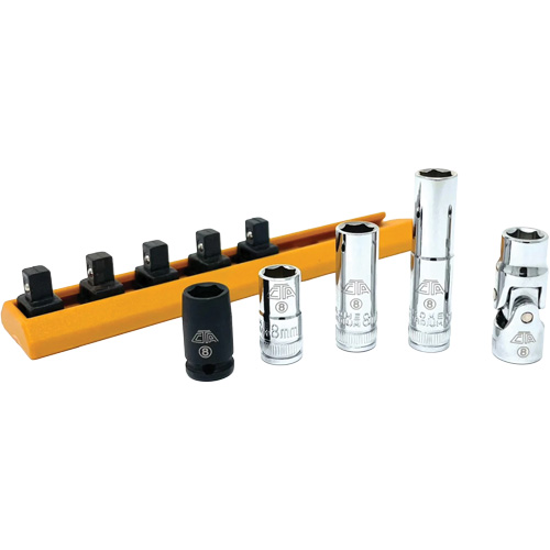Chrome Finish Socket Set with Rail, 5 Pieces, 1/4" Drive Size OSI Industrial Sales