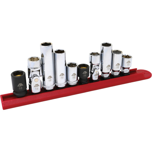 Chrome Finish Socket Set with Rail, 10 Pieces, 1/4"/3/8" Drive Size OSI Industrial Sales