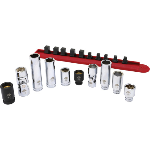 Chrome Finish Socket Set with Rail, 10 Pieces, 1/4"/3/8" Drive Size OSI Industrial Sales