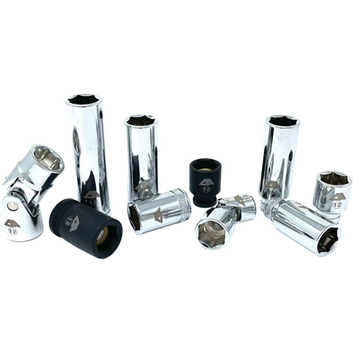 Chrome Finish Socket Set with Rail, 10 Pieces, 1/4"/3/8" Drive Size OSI Industrial Sales