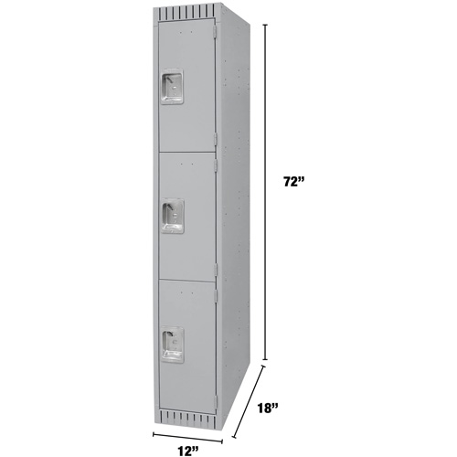Lockers, 3 -tier, 12" x 18" x 72", Steel, Grey, Knocked Down OSI Industrial Sales