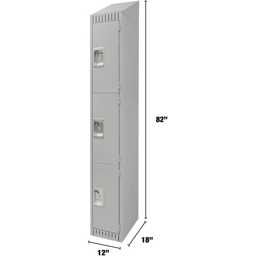 Lockers, 3 -tier, 12" x 18" x 82", Steel, Grey, Knocked Down OSI Industrial Sales