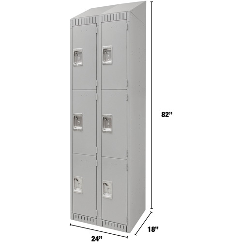 Lockers, 3 -tier, Bank of 2, 24" x 18" x 82", Steel, Grey, Knocked Down OSI Industrial Sales