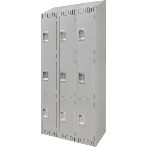 Lockers, 3 -tier, Bank of 3, 36" x 18" x 82", Steel, Grey, Knocked Down OSI Industrial Sales