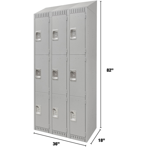 Lockers, 3 -tier, Bank of 3, 36" x 18" x 82", Steel, Grey, Knocked Down OSI Industrial Sales
