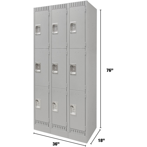 Casiers, 3 niveaux, Bloc de 3, 36" x 18" x 76", Acier, Gris, D&eacute;mont&eacute; OSI Industrial Sales