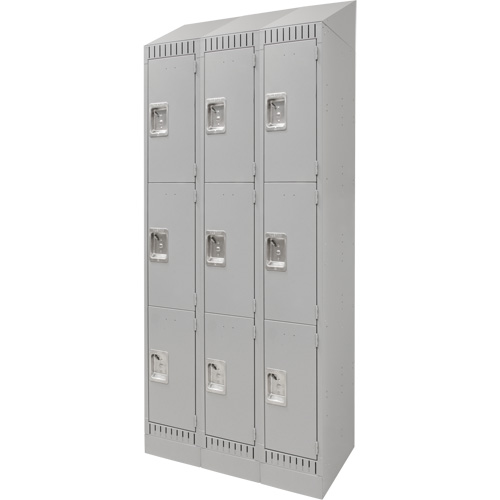Lockers, 3 -tier, Bank of 3, 36" x 18" x 86", Steel, Grey, Knocked Down OSI Industrial Sales