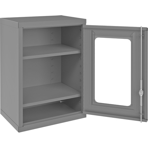 Wall-Mountable Storage Cabinet with Clearview Doors, 26-15/16" H x 18-1/8" W x 13-11/16" D, 2 Shelves, Steel, Grey OSI Industrial Sales