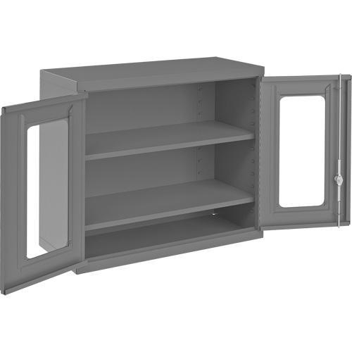 Wall-Mountable Storage Cabinet with Clearview Doors, 26-15/16" H x 29-7/8" W x 13-11/16" D, 2 Shelves, Steel, Grey OSI Industrial Sales