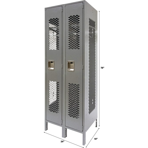 Vented Lockers, Bank of 2, 24" x 18" x 78", Steel, Grey, Knocked Down, Perforated OSI Industrial Sales