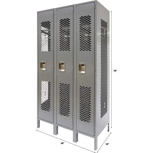 Casiers ventil&eacute;s, Bloc de 3, 36" x 18" x 78", Acier, Gris, D&eacute;mont&eacute;, Perfor&eacute; OSI Industrial Sales