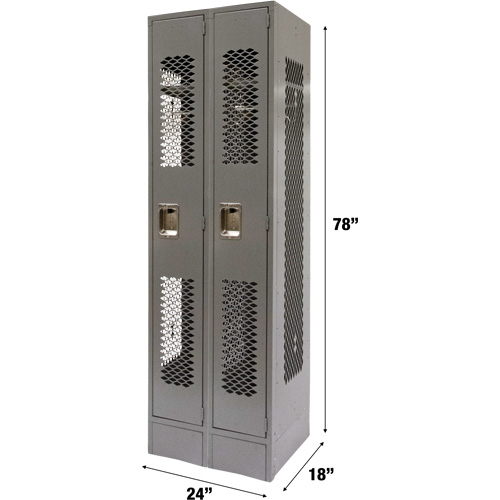 Vented Lockers, Bank of 2, 24" x 18" x 78", Steel, Grey, Knocked Down, Perforated OSI Industrial Sales