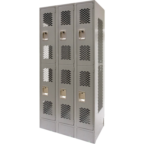 Casiers ventil&eacute;s, 2 niveaux, Bloc de 3, 36" x 18" x 78", Acier, Gris, D&eacute;mont&eacute;, Perfor&eacute; OSI Industrial Sales