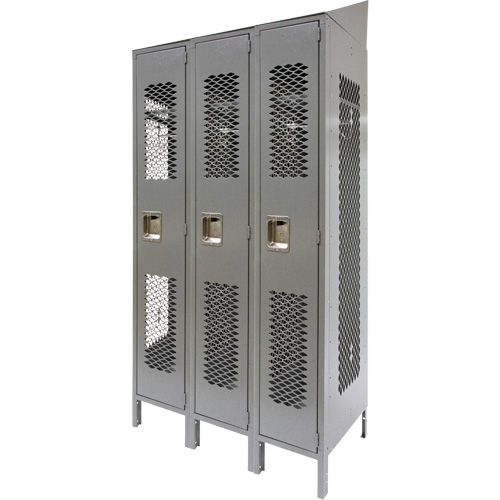 Casiers ventil&eacute;s, Bloc de 3, 36 x 18" x 88", Acier, Gris, D&eacute;mont&eacute;, Perfor&eacute; OSI Industrial Sales