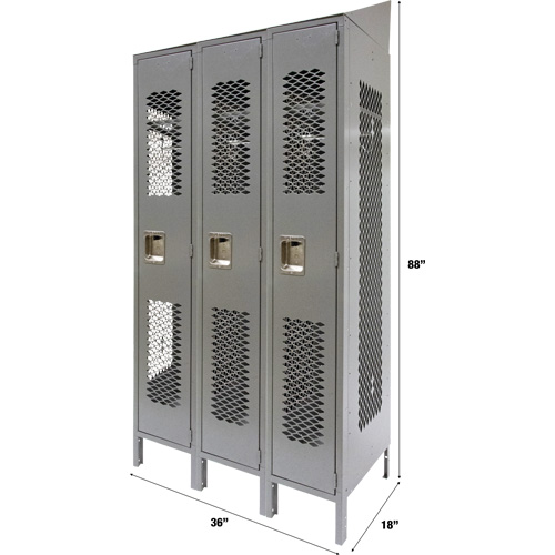 Casiers ventil&eacute;s, Bloc de 3, 36 x 18" x 88", Acier, Gris, D&eacute;mont&eacute;, Perfor&eacute; OSI Industrial Sales