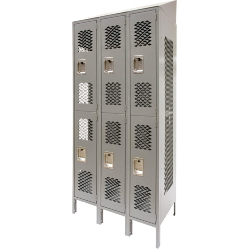 Casiers ventil&eacute;s, 2 niveaux, Bloc de 3, 36 x 18" x 88", Acier, Gris, D&eacute;mont&eacute;, Perfor&eacute; OSI Industrial Sales