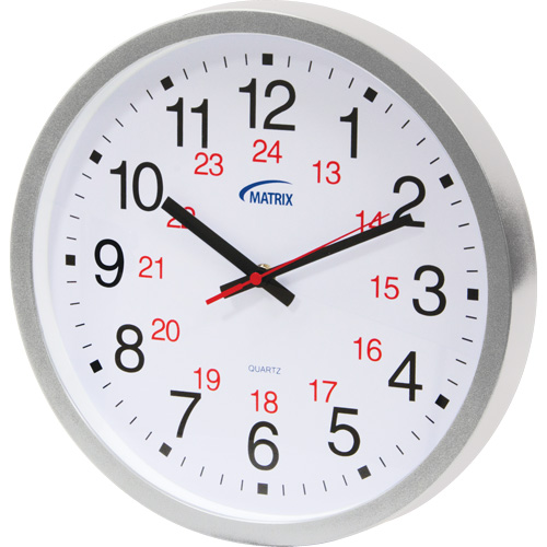 12/24 H Clock, Analog, Battery Operated, 12", Silver OSI Industrial Sales