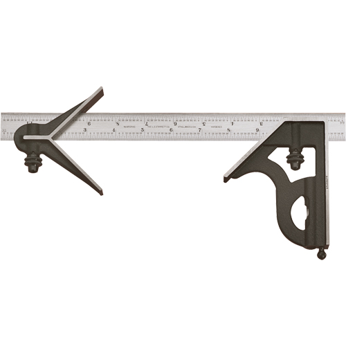 Combination Squares with Square Head & Centre Head - No. 11HC Series with Cast Iron Heads, 18" L, 1/100" Graduations, Steel, Satin OSI Industrial Sales