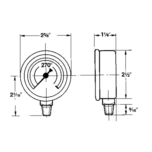 Manom&egrave;tres,  2-1/2", 30" Hg-0" Vac, Fixation inf&eacute;rieure, Analogique rempli de liquide OSI Industrial Sales