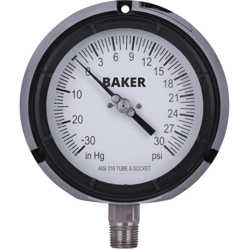 Pressure Gauge, 4-1/2" , 30"-0-30 psi, Bottom Mount, Liquid Filled Analogue OSI Industrial Sales