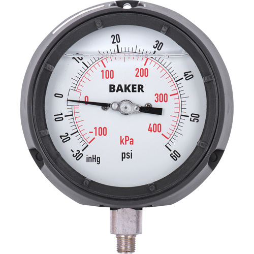 Pressure Gauge, 4-1/2" , 30"-0-60 psi, Bottom Mount, Liquid Filled Analogue OSI Industrial Sales