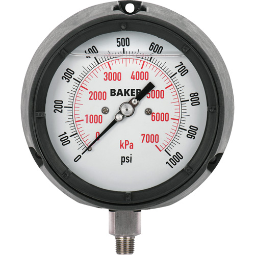Pressure Gauge, 4-1/2" , 0 - 1000 psi, Bottom Mount, Liquid Filled Analogue OSI Industrial Sales