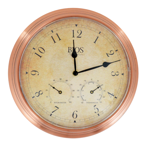 Horloge ext&eacute;rieure 3 en 1, Analogique, &agrave; piles, 14" dia., Brun OSI Industrial Sales