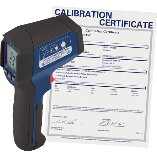 Infrared Thermometer with Calibration Certificate, -31°- 1202° F ( -35° - 650° C ), 12:1, Adjustable Emmissivity OSI Industrial Sales