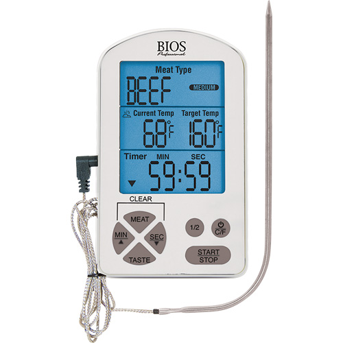 Thermom&egrave;tre &agrave; viande haute de gamme et minuterie, Contact, Num&eacute;rique, -4-122°F ( -20-50°C) OSI Industrial Sales