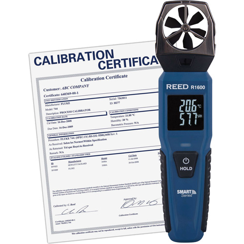 Bluetooth Smart Series Vane Anemometer with Calibration Certificate, Data Logging, 0.6 - 25 m/sec/118 - 4921 ft./min/2.1 - 90 Km/hr/1.3 - 55.9 Mph Air Velocity Range OSI Industrial Sales