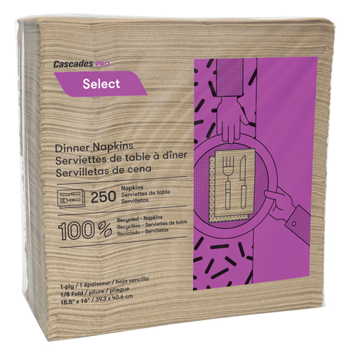 Serviettes de table &agrave; pli 1/8 Pro Select, 1 pli, 15,5" x 16" OSI Industrial Sales