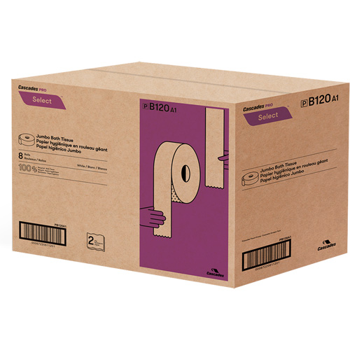 Pro Select&reg; Toilet Paper, Jumbo Roll, 2 Ply, 900' Length, White OSI Industrial Sales