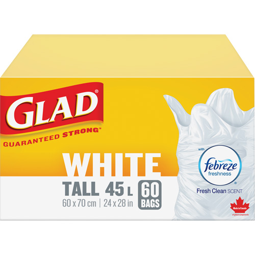 Tall 45L Febreze Garbage Bags, Regular, 24" W x 28" L, White OSI Industrial Sales