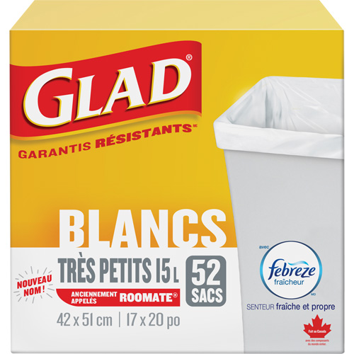 Tr&egrave;s petits sacs &agrave; ordures 15 L avec Febreze, R&eacute;gulier, 17" la x 20" lo, Blanc OSI Industrial Sales