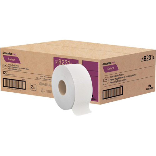 Pro Select&reg; Toilet Paper, Jumbo Roll, 2 Ply, 750' Length, White OSI Industrial Sales