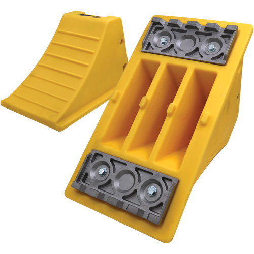 40 Ton Large Equipment Wheel Chock with Aluminum Cleats, Urethane, Yellow OSI Industrial Sales