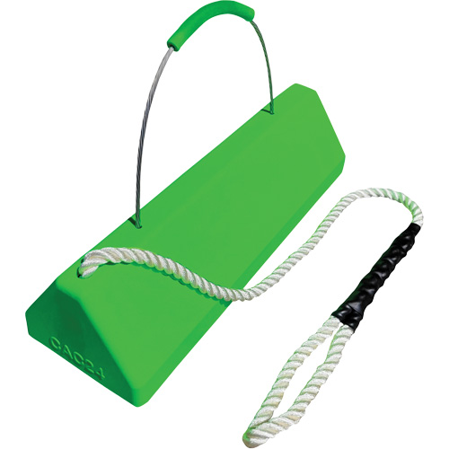 Checkers Safety SafeRay  Aircraft Wheel Chock with Loop Rope Cable Handle, Urethane, Fluorescent Green, 24" W x 8" D x 6" H OSI Industrial Sales