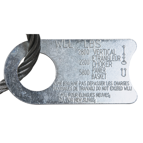 &eacute;lingue de levage &agrave; c&acirc;ble m&eacute;tallique - deux boucles, galvanis&eacute; OSI Industrial Sales