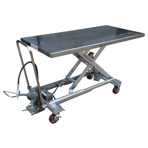 Pneumatic Hydraulic Scissor Lift Table, Stainless Steel, 63" L x 31-1/2" W, 1000 lbs. Cap. OSI Industrial Sales