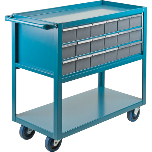 Drawer Shelf Cart, 1200 lbs. Capacity, Steel, 18" x W, 35" x H, 36" D, Rubber Wheels, All-Welded, 18 Drawers OSI Industrial Sales