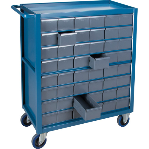 Drawer Shelf Cart, 1200 lbs. Capacity, Steel, 18" x W, 35" x H, 36" D, Rubber Wheels, All-Welded, 48 Drawers OSI Industrial Sales