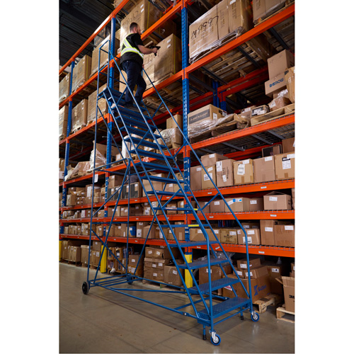 CSA-Certified Rolling Step Ladder with Locking Step, 16 Steps, 30" Step Width, 144" Platform Height, Steel OSI Industrial Sales