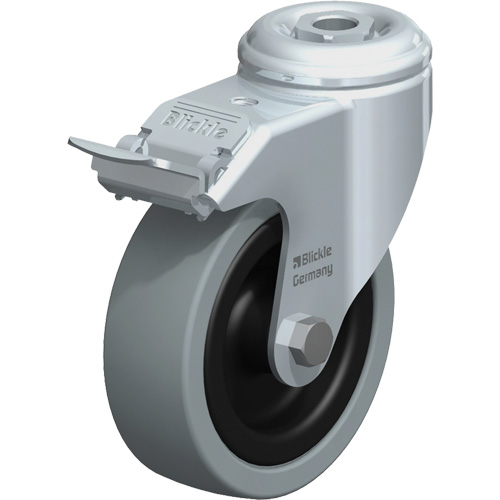 Light-Duty Caster, Swivel with Brake, 4" (101.6 mm), Solid Rubber, 242 lbs. (110 kg.) OSI Industrial Sales