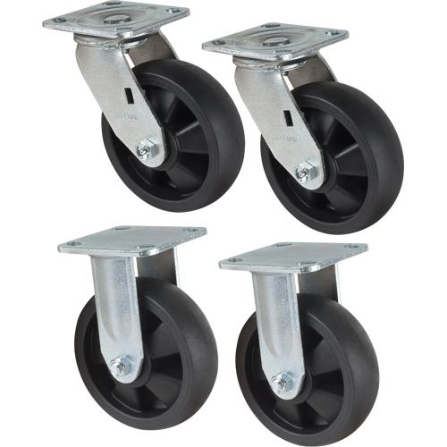Caster Set, Rigid/Swivel, 6" (152.4 mm), Nylon, 2400 lbs. (1089 kg.) OSI Industrial Sales